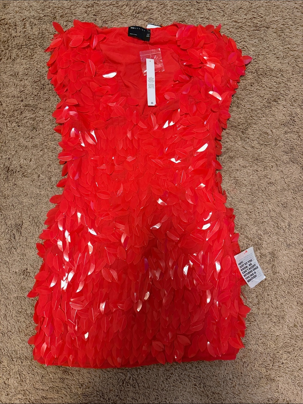 ASOS Bright Red Mini Dress with Petal Sequin Detail